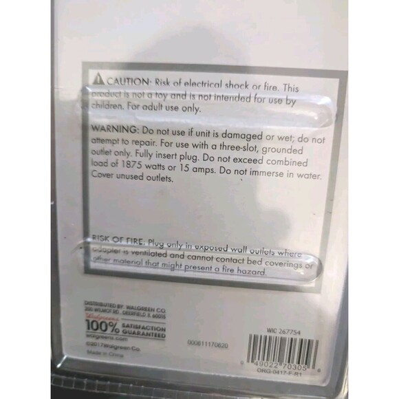 Living Solutions Wall Hugging Indoor Triple Tap Adapter Grounded Outlet - Picture 9 of 9